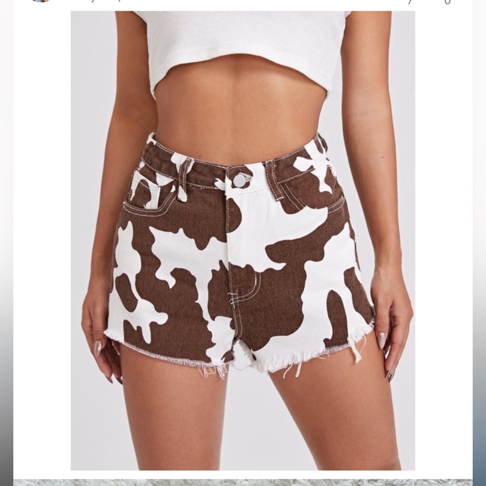 Shein high waisted cow print shorts